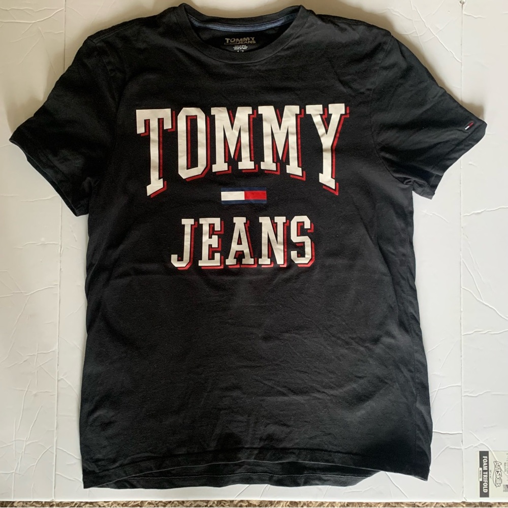 Unisex Small Black T Shirt Tommy Jeans Print Graphic Tee Black See Measurements